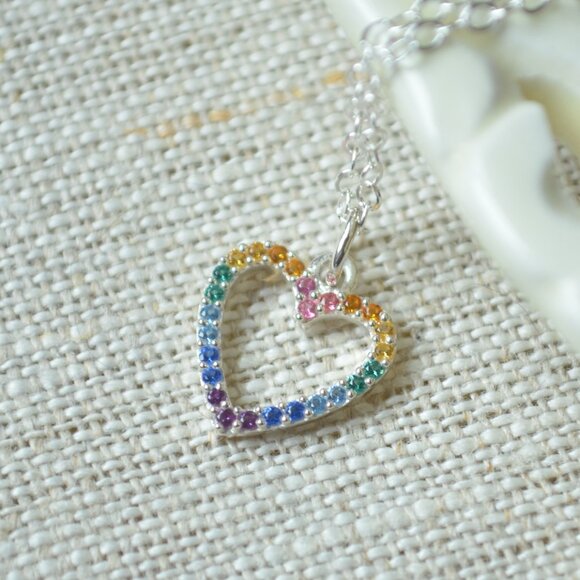 Rainbow Heart Necklace for Girls with Cubic Zirconia - Picture 4 of 10